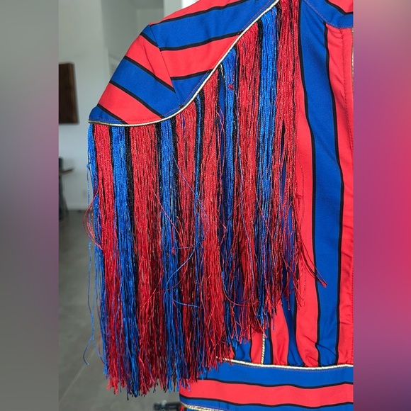 Striped Red and Blue Fringe tassel mini Dress - Picture 8 of 8